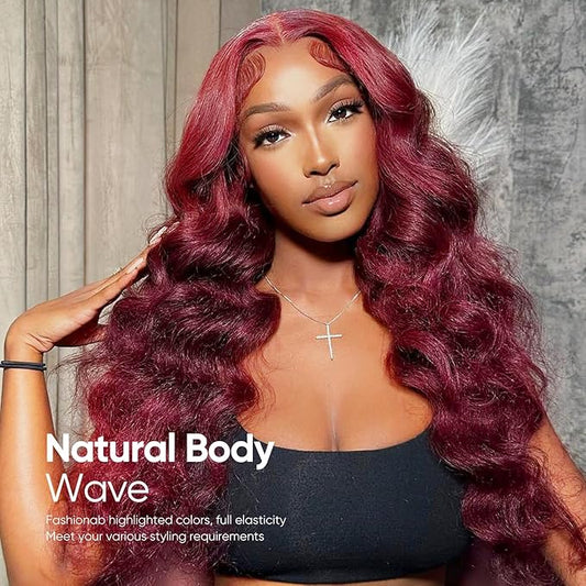 99j Burgundy Lace Front Wigs Human Hair,13x6 HD Body Wave Burgundy Lace Frontal Wigs Human Hair Pre Plucked with Baby Hair,210% Density Colored Wine Red Wig Human Hair for Women 20 Inch