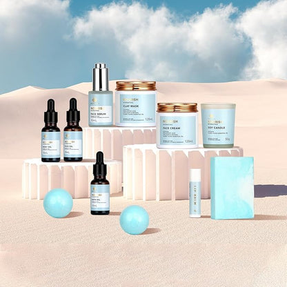 Father's Day Gift, Spa Gift Set, 28pcs Ylang Ylang Facial Skin Care Set includes Face Cream, Bath Oil, Shower Accessories, Clay Mask. Body & Facial Kit for Women & Men, Birthday, Christmas, Dad, Mom