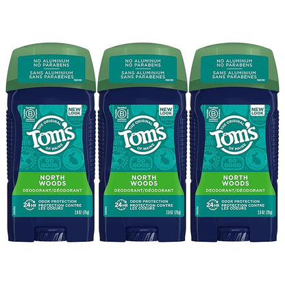 Tom's of Maine Long-Lasting Aluminum-Free Natural Deodorant for Men, North Woods, 2.8 oz. 3-Pack (Packaging May Vary)