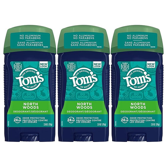 Tom's of Maine Long-Lasting Aluminum-Free Natural Deodorant for Men, North Woods, 2.8 oz. 3-Pack (Packaging May Vary)
