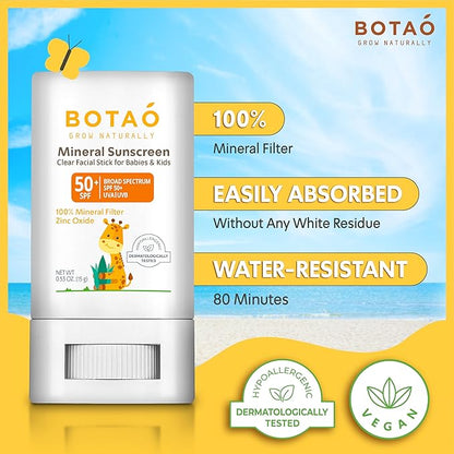 baby Mineral Sunscreen Stick 100% Zinc Oxide SPF 50+ Water Resistant UVA/UVB Protection Easy to Apply Fragrance Free, babies & kids, for sensetive skin, Unscented