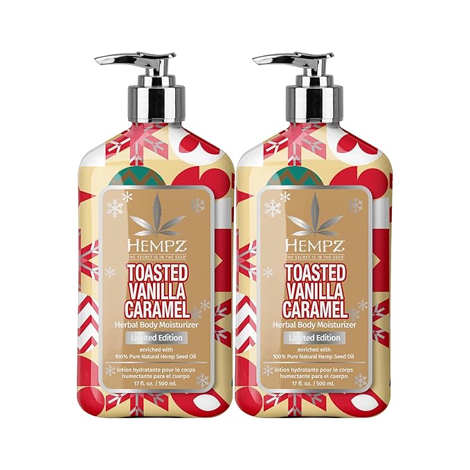 Hempz Toasted Vanilla Caramel Body Lotion, Moisturizer for men and women, Holiday Gifts, 17 oz (Pack of 2)