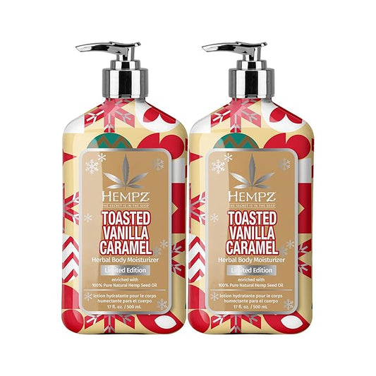 Hempz Toasted Vanilla Caramel Body Lotion, Moisturizer for men and women, Holiday Gifts, 17 oz (Pack of 2)