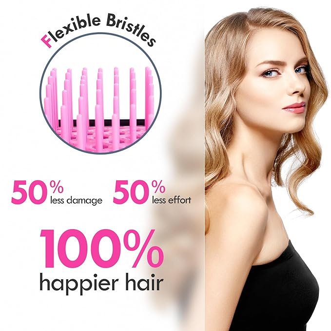 Vented Detangling Hair Brush - 2 Pack Detangler Hairbrush for Effortless Tangle Removal - Ultra-Soft Bristles -For Natural Curly Straight Wet Dry Damaged Hair for Women Men Kids - Black & Pink