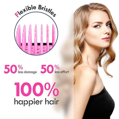 Vented Detangling Hair Brush - 2 Pack Detangler Hairbrush for Effortless Tangle Removal - Ultra-Soft Bristles -For Natural Curly Straight Wet Dry Damaged Hair for Women Men Kids - Black & Pink