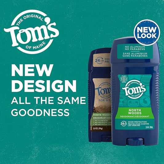 Tom's of Maine Long-Lasting Aluminum-Free Natural Deodorant for Men, North Woods, 2.8 oz. 3-Pack (Packaging May Vary)