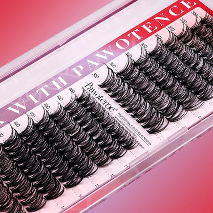 Pawotence Lash Extension Kit Individual Lash Clusters Kit 9-16mm 30D 40D Cluster Eyelash Extensions Kit with Lash Bond and Seal, Lash Tweezers for Self Use (30D&40D, 0.07D, 9-16mm, Portable Kit)