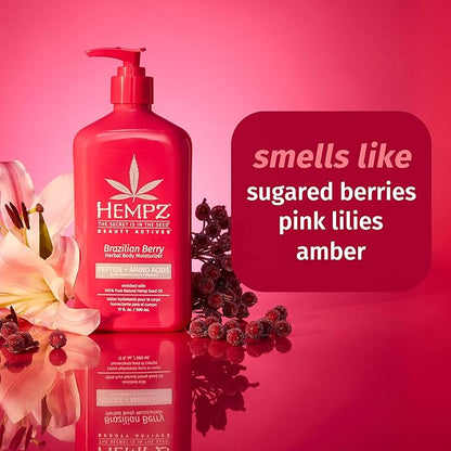 Hempz Brazilian Berry Beauty Actives Lotion, Hydrating Moisturizer for Body, Hands and Feet 17 oz.