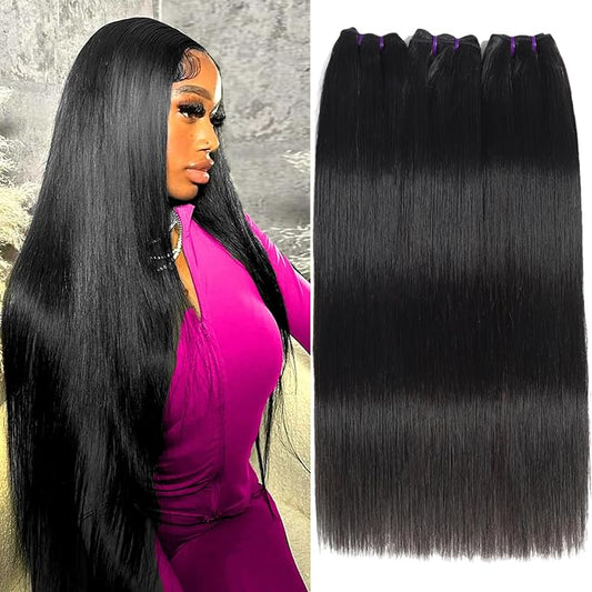 Beauty Queen 16A Straight Human Hair Bundles (14 16 18 Inch) Virgin Remy Hair Extensions for Women - 3 Bundles Thick Brazilian 100% Unprocessed Weave Straight Natural Color