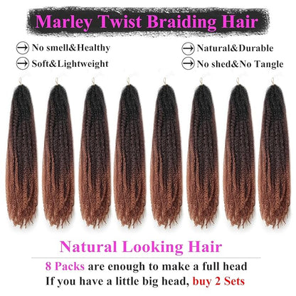 Marley Twist Braiding Hair 18 Inch 8 Packs – Long-Lasting Marley Hair, Fluffy&Tangle-Free Cuban Twist Hair for Braiding, Natural Look Synthetic Spring Afro Kinky Twist Hair Extensions (T1B/4/30)