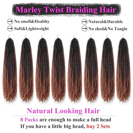 Marley Twist Braiding Hair 18 Inch 8 Packs – Long-Lasting Marley Hair, Fluffy&Tangle-Free Cuban Twist Hair for Braiding, Natural Look Synthetic Spring Afro Kinky Twist Hair Extensions (T1B/4/30)