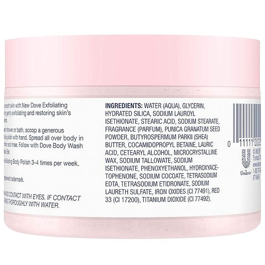 Dove Exfoliating Body Polish Scrub For Silky, Soft Skin Pomegranate & Shea Butter Body Scrub Exfoliates and Provides Lasting Nourishment 10.5 oz