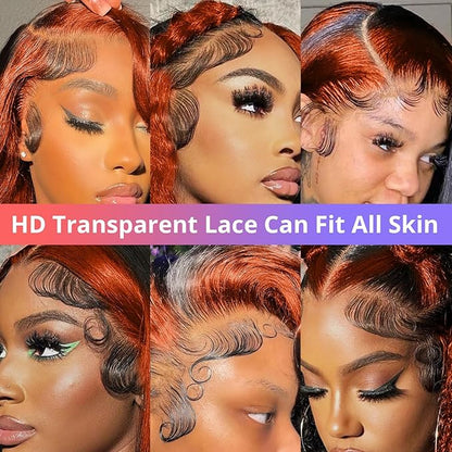 13X6 Ginger Lace Front Wigs Human Hair Pre Plucked for Women Ombre Ginger Orange Lace Front Wigs Human Hair Glueless Colored Lace Front Wig Human Hair (22Inch)