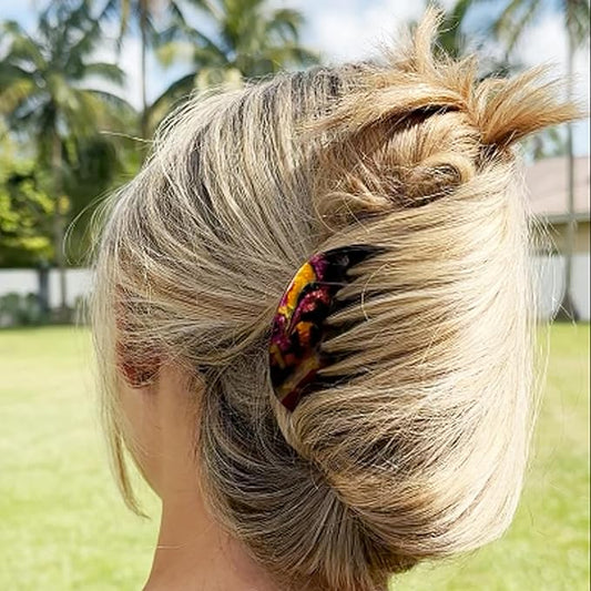 Camila Paris CP3400 French Hair Side Comb Rounded, Purple Gold, Handmade French Twist Hair Combs, Strong Hold Hair Clips for Women Bun Chignon, No Slip Styling Girls Hair Accessories Made in France