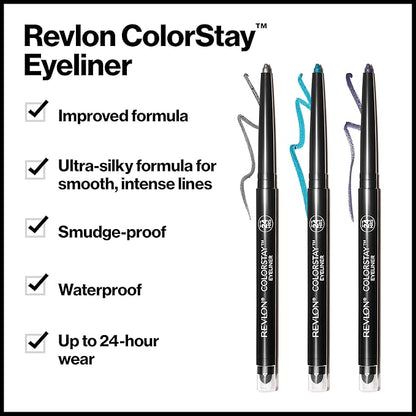 Revlon ColorStay Pencil Eyeliner with Built-in Sharpener, Waterproof, Smudgeproof, Longwearing Eye Makeup with Ultra-Fine Tip, Teal, 0.028 oz