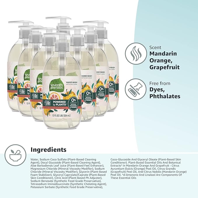 Seventh Generation Hand Soap, Mandarin Orange & Grapefruit , 12 Fl Oz (Pack of 8) - (Packaging May Vary)