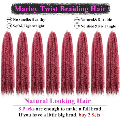 Marley Twist Braiding Hair 24 Inch 8 Packs – Fluffy&Tangle-Free Cuban Twist Hair for Braiding, Natural Look Synthetic Long-Lasting Spring Afro Kinky Twist Hair Extensions (118=BUG)