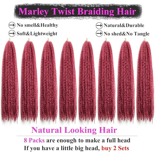Marley Twist Braiding Hair 24 Inch 8 Packs – Fluffy&Tangle-Free Cuban Twist Hair for Braiding, Natural Look Synthetic Long-Lasting Spring Afro Kinky Twist Hair Extensions (118=BUG)