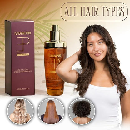 L'Essenziale Puro Moroccan Argan Oil - Argan Oil For Hair - Hydrating Moroccan Hair Oil and Body Oil For Women and Men - Adds Shine, Controls Frizz - Luxury Beauty Elixir From Dubai (100ml/3.38 Fl Oz)