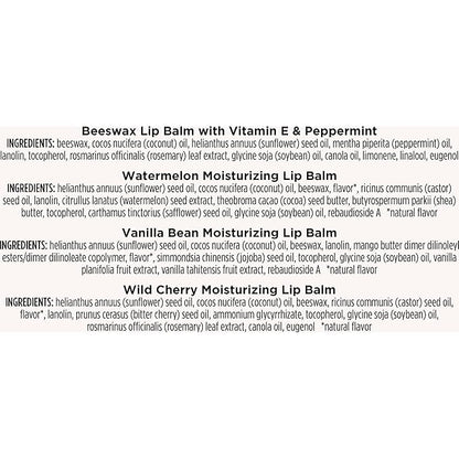 Burt's Bees You're the Balm Lip Balm Pack, With Beeswax, Wild Cherry, Watermelon and Vanilla Bean Flavors, With Responsibly Sourced Beeswax, Tint-Free, Natural Origin Lip Treatment, 4 Tubes, 0.15 oz.
