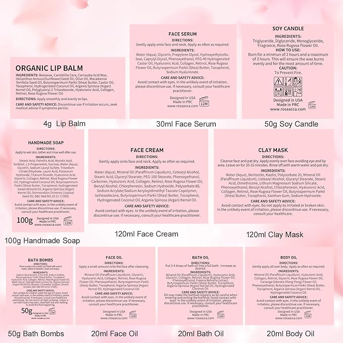 Mother's Day Gift, Spa Gifts 28pcs Rose Facial Skin Care Set for Women, Face Cream, Bath Oil, Serum, Shower Accessories - Bath and Body & Facial Kit - Birthday, Christmas, Valentine's, Bridal Shower