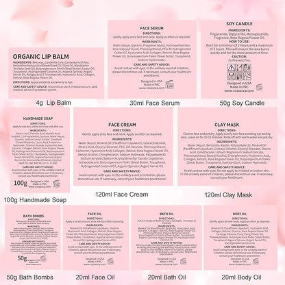 Mother's Day Gift, Spa Gifts 28pcs Rose Facial Skin Care Set for Women, Face Cream, Bath Oil, Serum, Shower Accessories - Bath and Body & Facial Kit - Birthday, Christmas, Valentine's, Bridal Shower