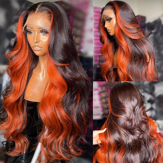 13X6 Ginger Lace Front Wigs Human Hair Pre Plucked for Women Ombre Ginger Orange Lace Front Wigs Human Hair Glueless Colored Lace Front Wig Human Hair (22Inch)