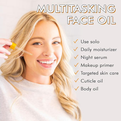 USDA Organic Face Oil - USA Made with Natural Ingredients, Anti Aging Formula for Acne-Prone & Oily Skin, Facial Oil with Vitamin E, Rosehip, Argan & Jojoba Oils for Sensitive Skin, Eczema & Rosacea