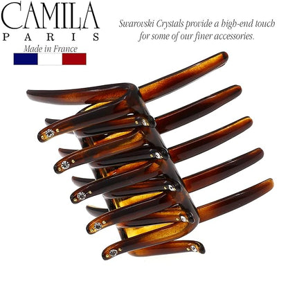 Camila Paris CP2634 French Two Sides Interlocking Comb, Tortoise Shell, for Ponytail or Hair updo, Strong Hold Grip Hair Clips for Women, No Slip Durable Styling Girls Hair Accessories, Made in France