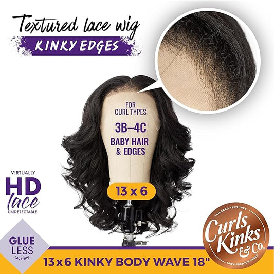 Sensationnel Curls Kinksandco Kinkyedges Wig - Kinky Body Wave 18 Inch 13X6 Lace Frontal Natural Kinkytexture Edged Hairline for Natural 3C to 4C Hair Textures (BALAYAGEGOLD)