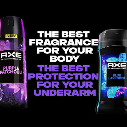 AXE Fine Fragrance Collection Premium Body Spray Purple Patchouli with Citrus + Oak Essential Oils 3 Count with 72H Odor Protection Aluminum-Free 4 oz