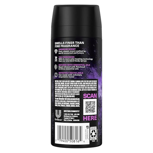 AXE Fine Fragrance Collection Premium Body Spray Purple Patchouli with Citrus + Oak Essential Oils 3 Count with 72H Odor Protection Aluminum-Free 4 oz