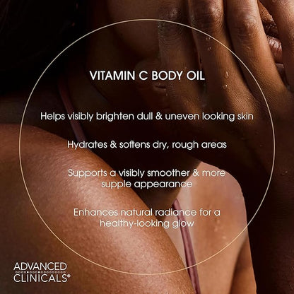 Advanced Clinicals Collagen Body Oil + Vitamin C Brightening Body Oil Moisturizer 2pc Skincare Set - Nourishing, Brightening, & Firming Massage Oil To Improve Look Of Crepe Skin + Dark Spots, 2PC Set