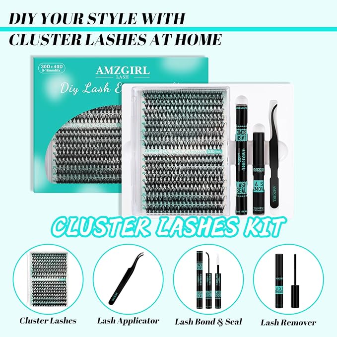 Lash Extension Kit 320Pcs,DIY Individual Lashes Clusters Kit,Lash Bond And Seal,Lash Remover For Eyelashes Extensions,Lash Applicator Tool For False Eyelash Cluster Kit At Home(40D50D,D-Mix9-16mmKit)