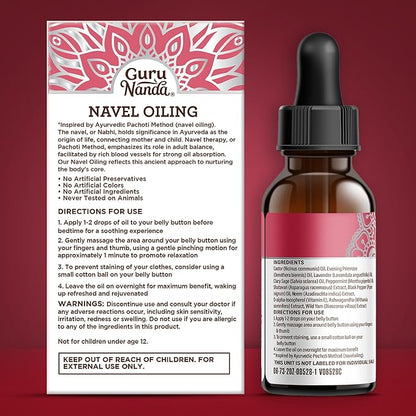 GuruNanda Navel Oiling – Ayurvedic Belly Button Oil with Castor, Neem & Vitamin E | Supports Digestion, Detox, Hydration & Stress Relief | 100% Natural & Pure | 2 fl oz