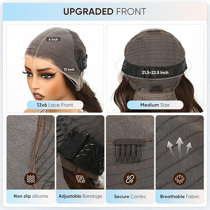 Chocolate Brown Lace Front Wig,13x6 HD Brown Body Wave Lace Frontal Wigs Human Hair Pre Plucked with baby hair, 210% Density Colored brown wig human hair for Women 24 inch