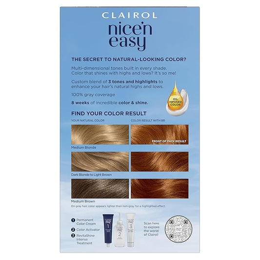 Clairol Nice'n Easy Permanent Hair Dye, 8R Medium Reddish Blonde Hair Color, Pack of 3