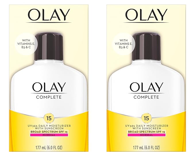 Olay Face Moisturizer Complete Lotion All Day Daily Facial Moisturizing Lotion SPF 15 for Normal Skin and Hydration, Oil-Free Non-Greasy, 6 Fl Oz (Pack of 2)