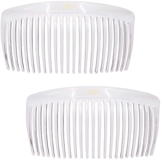 Camila Paris CP2911 French Side Combs Large Curved, Clear French Twist Hair Combs Decorative, Strong Hold Hair Clips for Women Bun Chignon Up-Do, No Slip Styling Girls Hair Accessories, Made in France