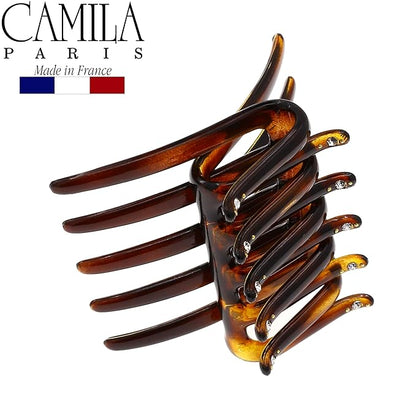Camila Paris CP2634 French Two Sides Interlocking Comb, Tortoise Shell, for Ponytail or Hair updo, Strong Hold Grip Hair Clips for Women, No Slip Durable Styling Girls Hair Accessories, Made in France