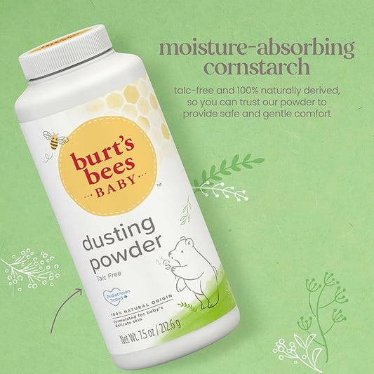 Burt's Bees Baby Dusting Powder, Mothers Day Gifts, Talc Free and Hypoallergenic for Safe and Gentle Comfort, 100% Natural Origin, Pediatrician Tested, 7.5 Oz
