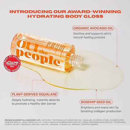 OUI the People FEATHERWEIGHT Hydrating Body Gloss, Orange Blossom Scent, Skin Barrier Boosting Serum Oil for Deep Hydration, Softens, Firms, and Enhances Skin Health, Shimmer Body Oil, 3.3 oz