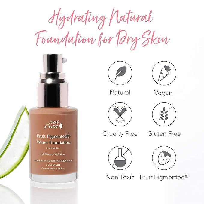 100% PURE Water Foundation Full Coverage Hydrating Makeup, Fl Oz