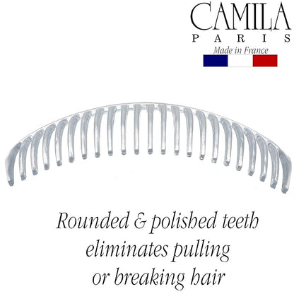 Camila Paris CP2911 French Side Combs Large Curved, Clear French Twist Hair Combs Decorative, Strong Hold Hair Clips for Women Bun Chignon Up-Do, No Slip Styling Girls Hair Accessories, Made in France