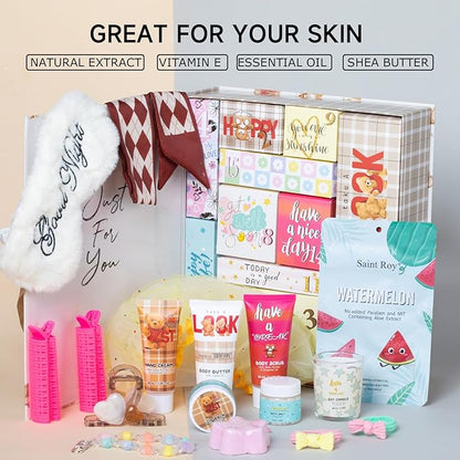 Holiday Beauty Advent Calendar Birthday Gifts for Women Self Care Gifts Get Well Soon Gifts, Bath and Body Gift Basket 15 Days of Countdown Calendar Gifts Skincare Sets for Teen Spa Gift Set