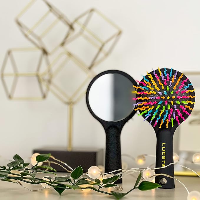 LUCETE Rainbow Volume S Brush(medium)-Detangling Hairbrush with A Mirror-Travel size