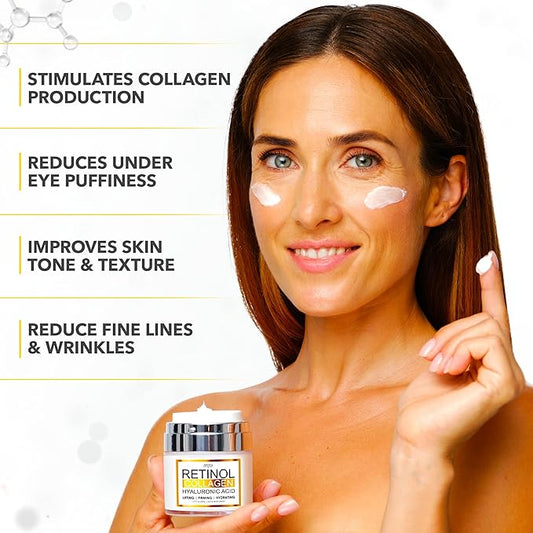 Retinol Cream for Face - Facial Moisturizer with Collagen and Hyaluronic Acid - Anti Aging Face Cream for Women and Men - Day and Night - Wrinkle - Neck & Décolleté
