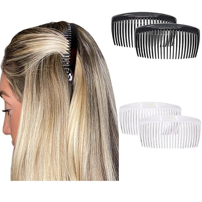 Camila Paris French Side Combs Large 2 Colors Each Curved French Twist Hair Combs Decorative, Strong Hold Hair Clips for Women Bun Chignon Up-Do, No Slip Styling Girls Hair Accessories, Made in France