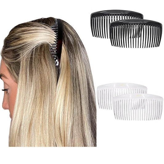 Camila Paris French Side Combs Large 2 Colors Each Curved French Twist Hair Combs Decorative, Strong Hold Hair Clips for Women Bun Chignon Up-Do, No Slip Styling Girls Hair Accessories, Made in France