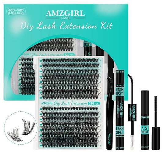 Lash Extension Kit 320Pcs,DIY Individual Lashes Clusters Kit,Lash Bond And Seal,Lash Remover For Eyelashes Extensions,Lash Applicator Tool For False Eyelash Cluster Kit At Home(40D50D,D-Mix9-16mmKit)